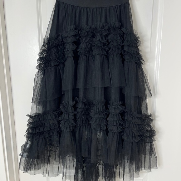 Black Layered Tulle Ruffle Midi Skirt – One Size - Picture 1 of 11